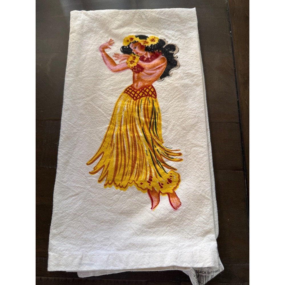 Red and White Kitchen Company Hula Dancer Flour Sack Dish Towel White Cotton